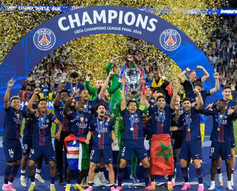 Paris Saint-Germain players celebrating their UEFA Champions League 2025-2026 victory. Photo: The Guardian