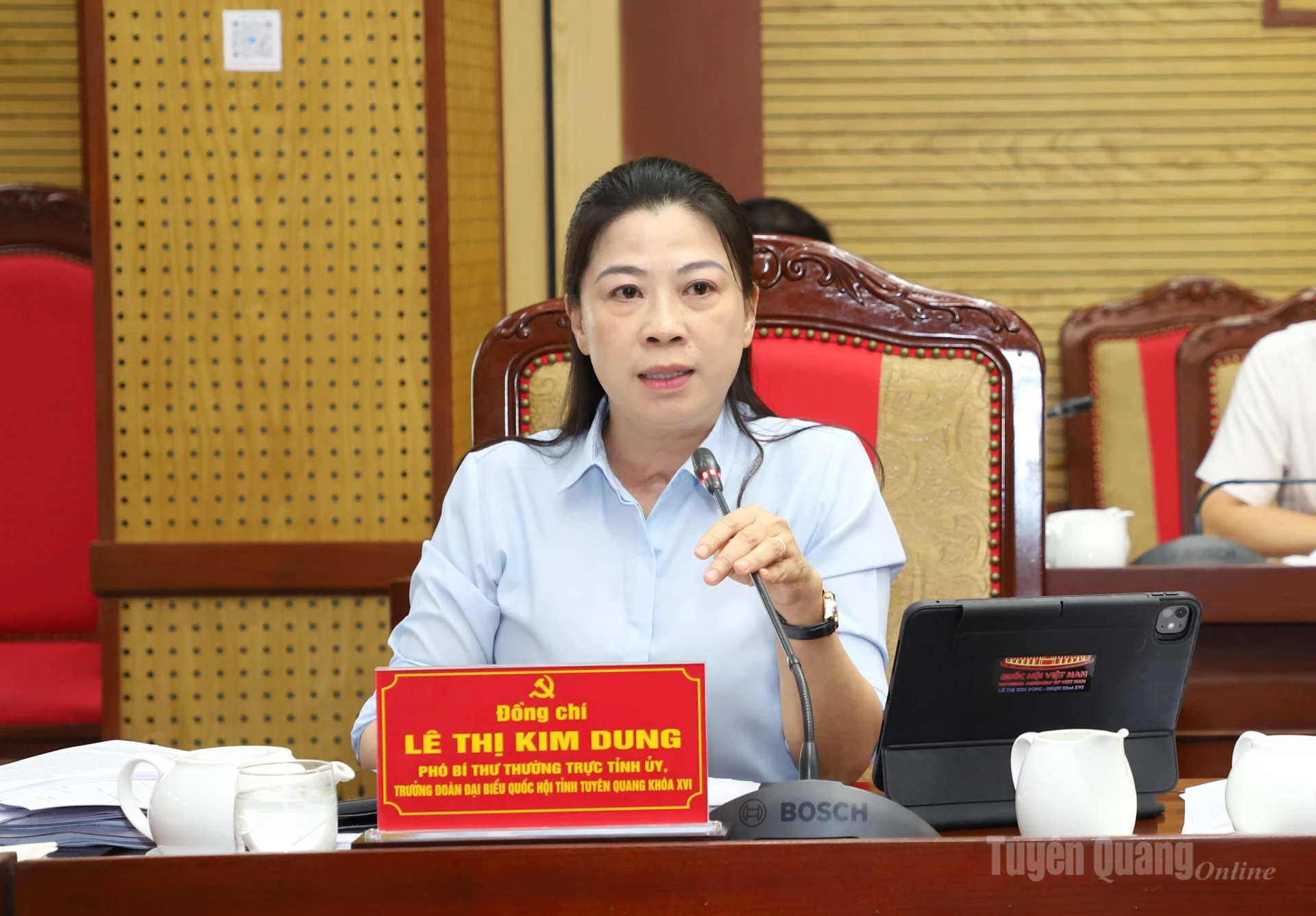 Phó Bí thư Thường trực Tỉnh ủy Lê Thị Kim Dung phát biểu tại phiên họp.