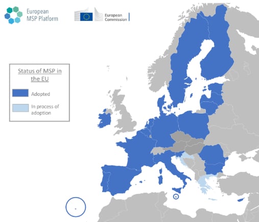 Tính đến tháng 9/2020, khoảng 22 quốc gia EU đã thông qua Quy hoạch không gian biển. Ảnh: European MSP Platform.&nbsp;