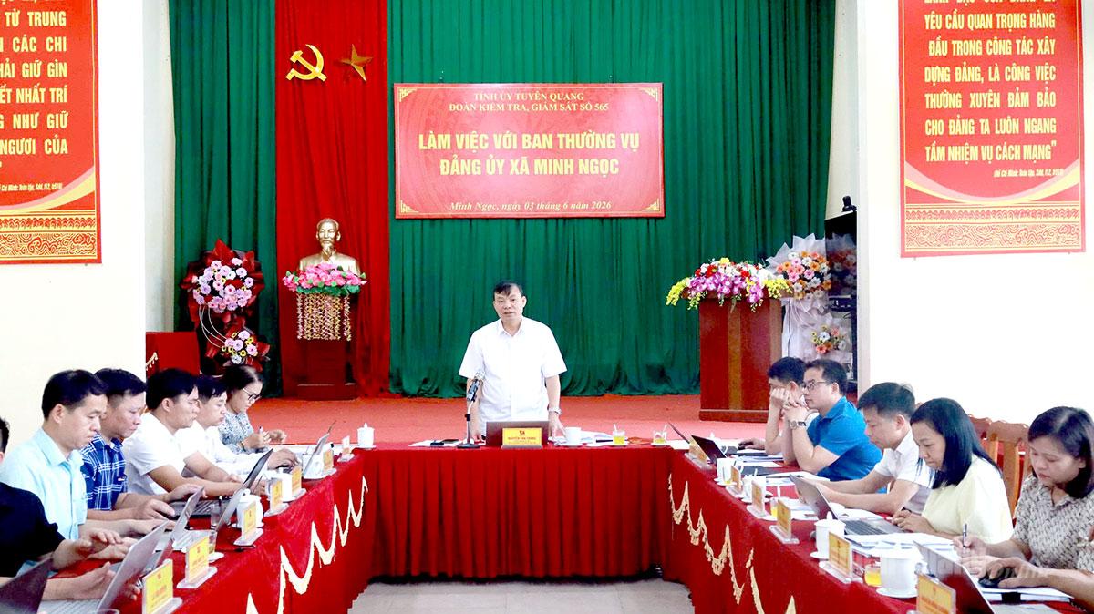 Phó Bí thư chuyên trách Đảng ủy UBND tỉnh, Phó Trưởng đoàn kiểm tra, giám sát số 565 phát biểu kết luận tại buổi làm việc với Ban Thường vụ Đảng uỷ xã Minh Ngọc.