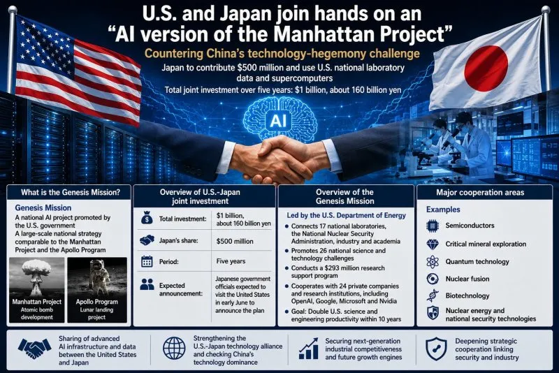 일본과 미국, 인공지능(AI) 응용 분야 촉진을 위해 10억 달러 규모의 파트너십 체결.