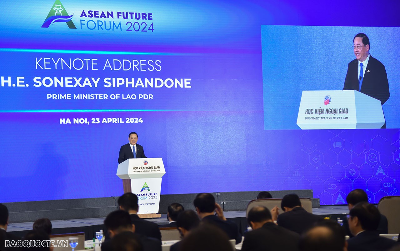Thủ tướng Lào phát biểu tại Phiên khai mạc Diễn đàn Tương lai ASEAN. (Ảnh: Tuấn Anh)