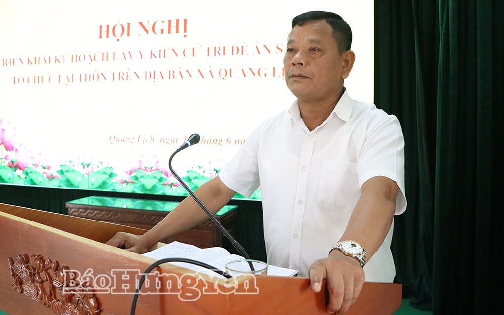 Lãnh đạo xã Quang Lịch phát biểu tại hội nghị.