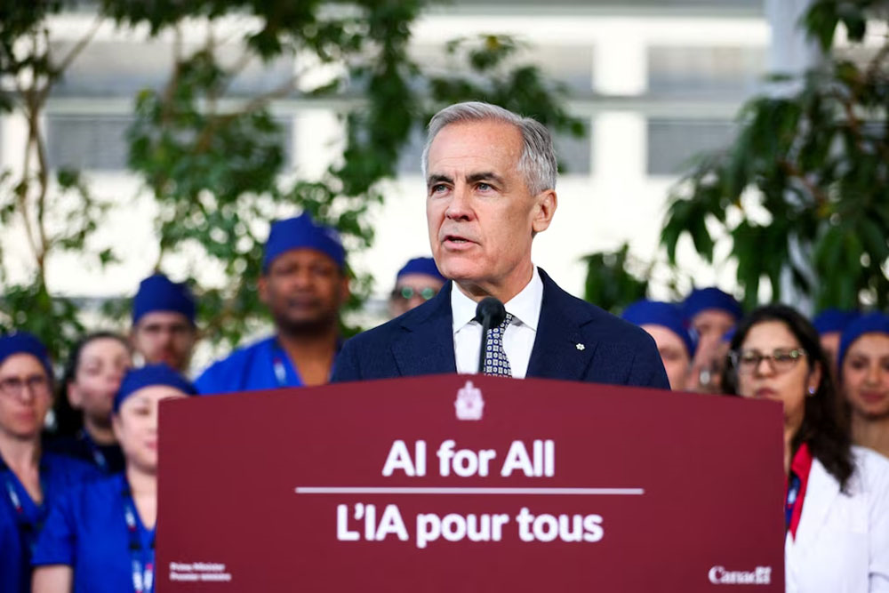 Thủ tướng Mark Carney công bố chiến lược AI mới của Canada. Ảnh:&nbsp;Reuters&nbsp;