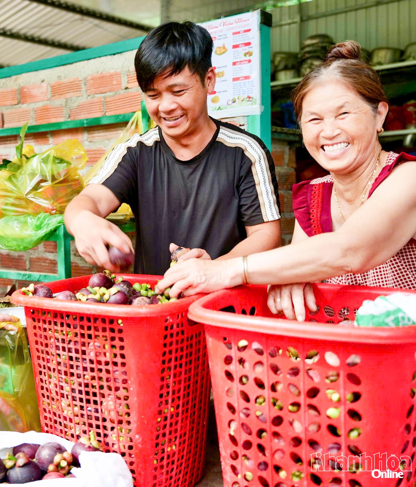 Người dân thu hoạch măng cụt phục vụ thị trường và du khách.