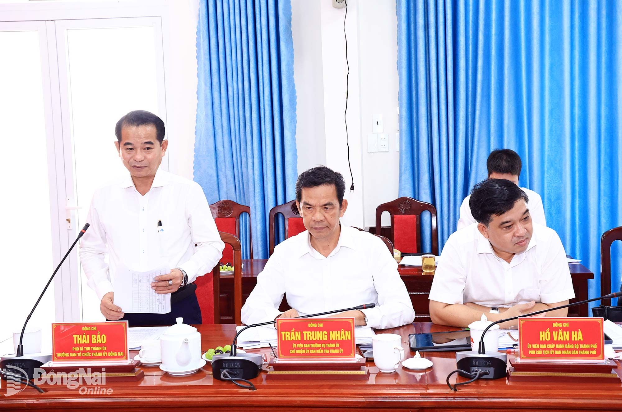 Phó Bí thư Thành ủy, Trưởng ban Tổ chức Thành ủy Thái Bảo phát biểu tại buổi làm việc. Ảnh: Công Nghĩa