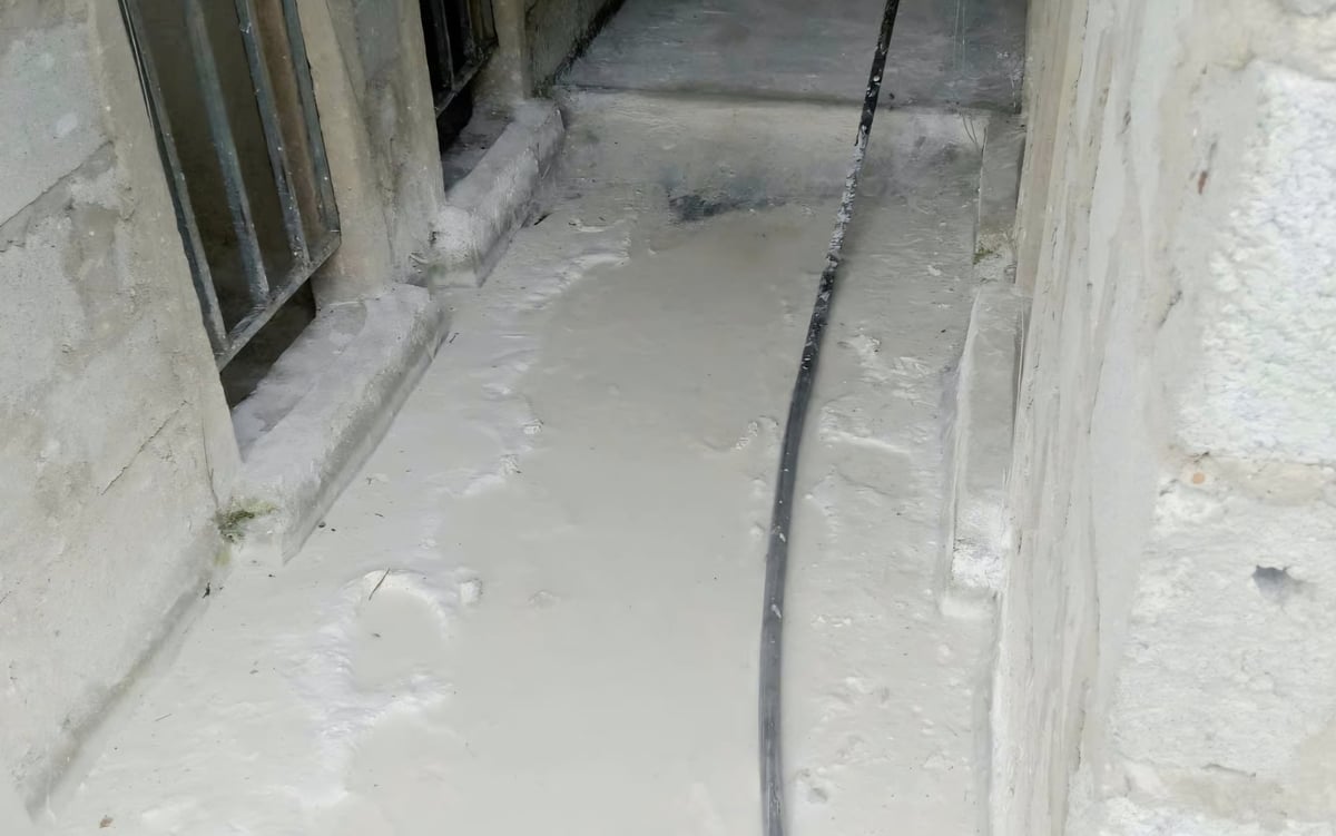Bao vây khu vực chuồng nuôi bằng đường nước vôi. Ảnh: Thanh Nga.
