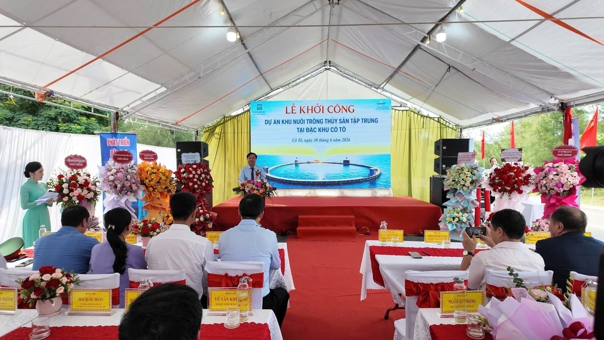 Lễ khởi công dự án nuôi trồng thủy sản tập trung tại đặc khu Cô Tô. Ảnh: Nguyễn Thành.