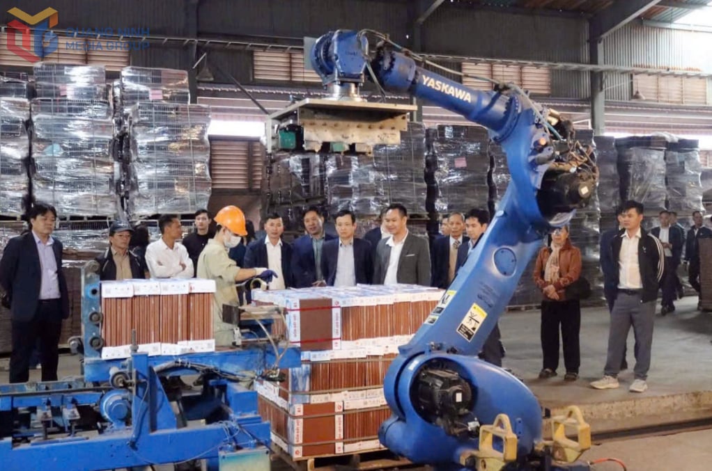 Les entreprises privées appliquent de plus en plus les avancées scientifiques et technologiques à leurs activités de production et commerciales. (Sur la photo : un système de bras robotisé automatisé de la société par actions Dat Viet Brick and Tile).