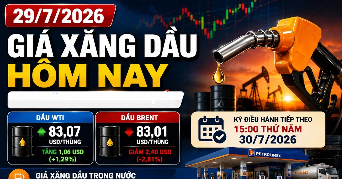 Giá xăng dầu ngày 29/7/2026: WTI tăng, Brent tiếp tục giảm