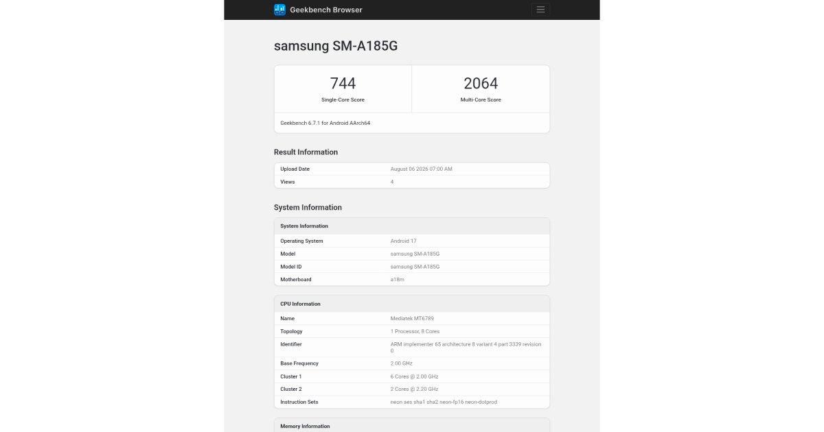 Analizând specificațiile Samsung Galaxy A18: O combinație ciudată între un cip din 2022 și Android 17.