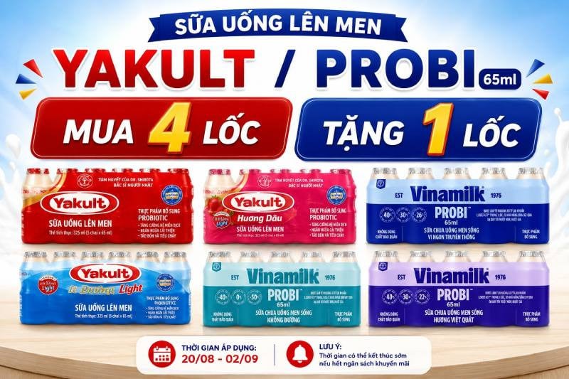 Sữa chua uống Yakult, Probi (65ml): Deal sốc Mua 4 Tặng 1