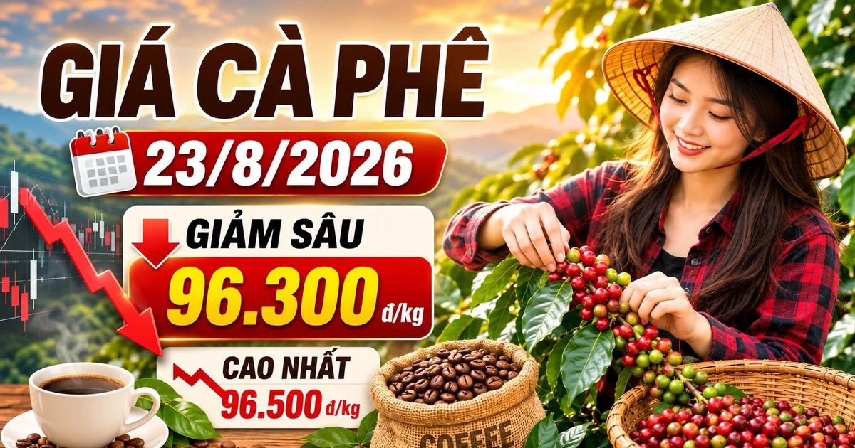 Giá cà phê hôm nay 23/8/2026 giảm sâu, cao nhất còn 96.500 đồng/kg