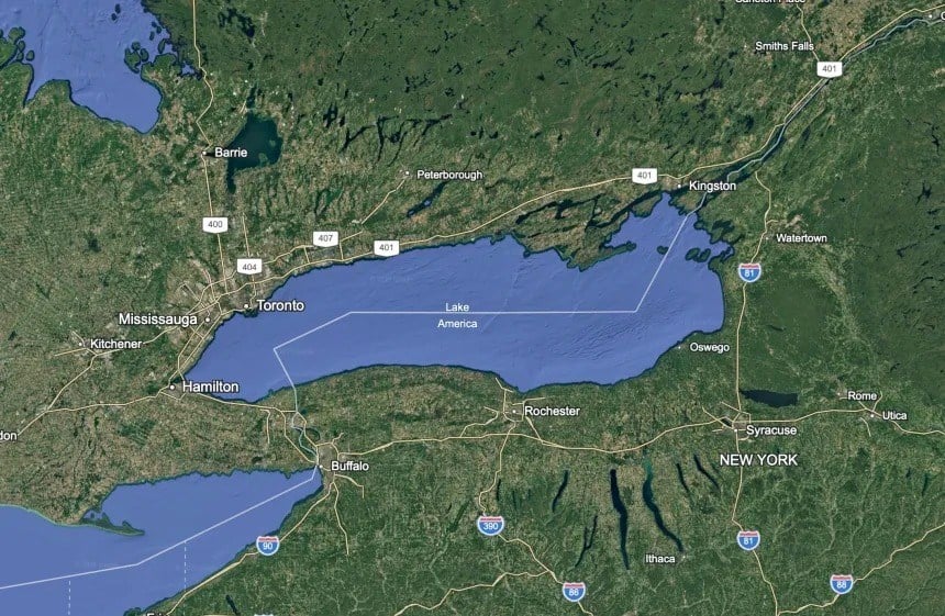 Google Maps Renames Lake Ontario to “Lake America” in US Following Trump Order