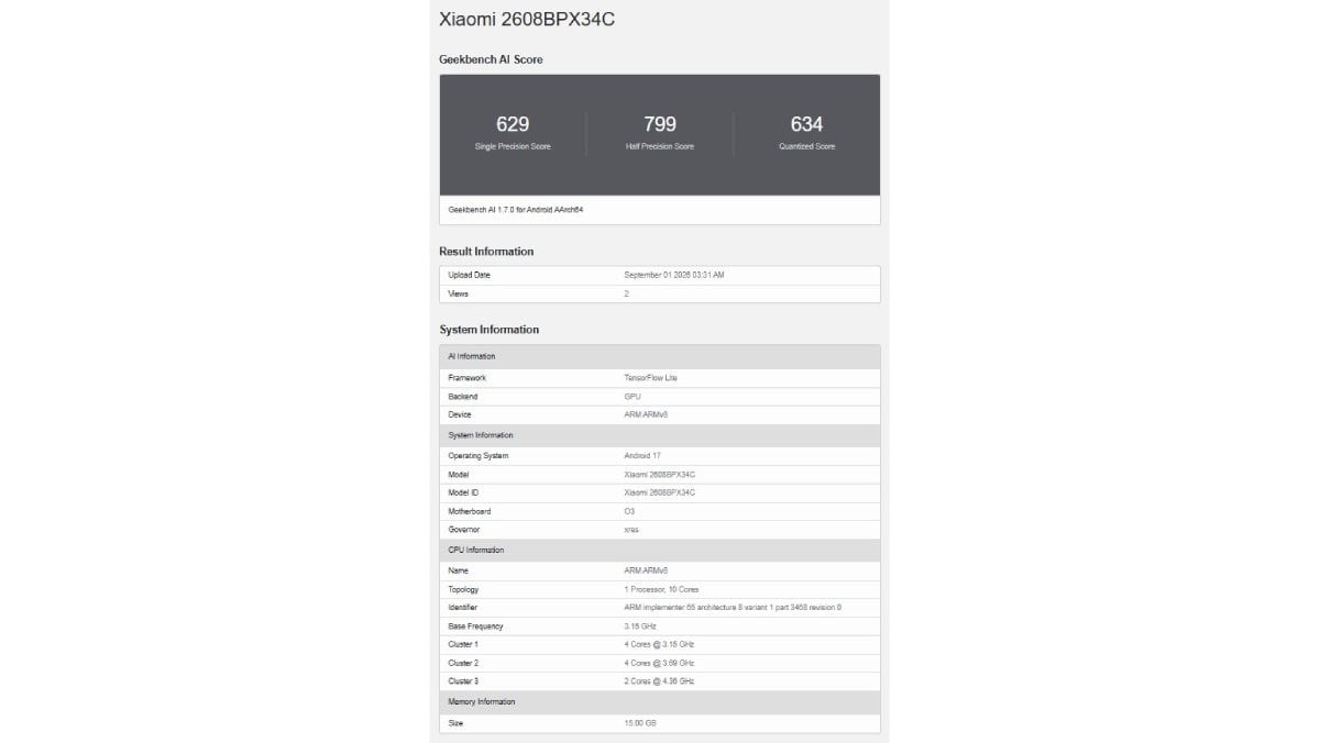 ประสิทธิภาพของ Xiaomi 18 Fold ได้รับการทดสอบบน Geekbench