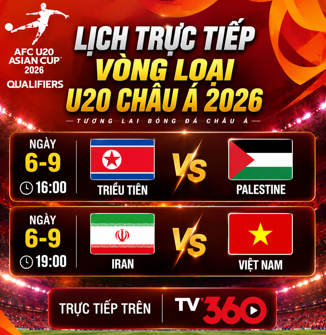 ตารางการถ่ายทอดสดการแข่งขันฟุตบอล AFC U20 รอบคัดเลือกเอเชีย ปี 2026: ทีมชาติเวียดนาม U20 พบกับ ทีมชาติอิหร่าน U20