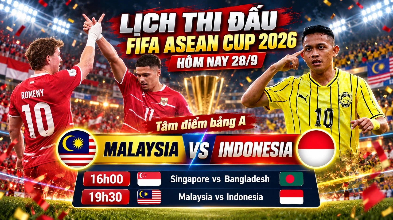 ตารางบอลฟีฟ่า อาเซียน คัพ 2026 วันนี้ 28 กันยายน มาเลเซีย พบ อินโดนีเซีย
