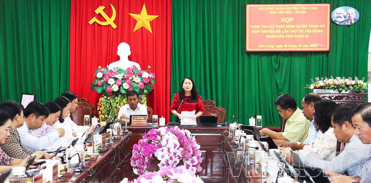 Comrade Than Thi Ngoc Kieu - Standing Member and Head of the Culture and Social Affairs Committee of the Provincial People's Council - delivered a speech at the meeting.