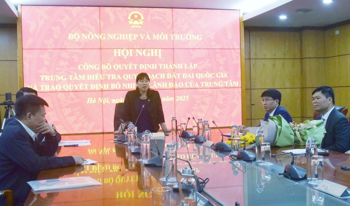 Thứ trưởng Nguyễn Thị Phương Hoa nhấn mạnh, việc thành lập Trung tâm thể hiện kỳ vọng của lãnh đạo Bộ đối với công tác nghiên cứu khoa học, lập quy hoạch sử dụng đất quốc gia và điều tra cơ bản về đất đai, qua đó phục vụ hiệu quả công tác quản lý nhà nước. Ảnh: Trường Giang.