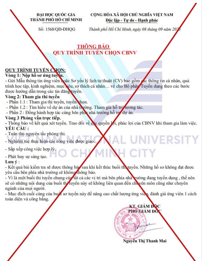 ĐHQG TPHCM phát thông tin cảnh báo giả mạo - Ảnh 2.