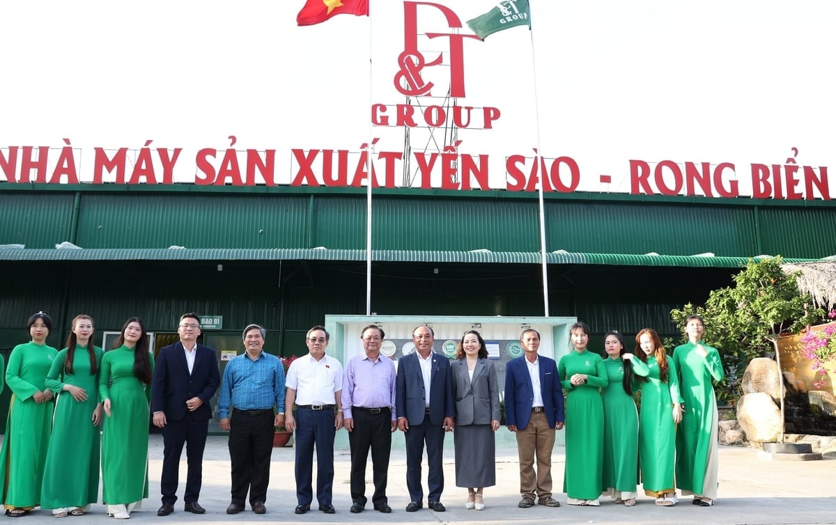 Phó Chủ tịch Quốc hội Lê Minh Hoan cùng đoàn công tác chụp hình lưu niệm khi tham quan nhà máy DT Group. Ảnh: KS.